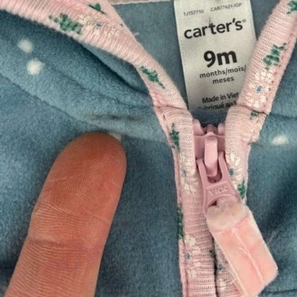 Carters Baby‎ Girl 9m Fox Polka Dot Fleece Footed Apple Pajama Sleepsuit Hooded